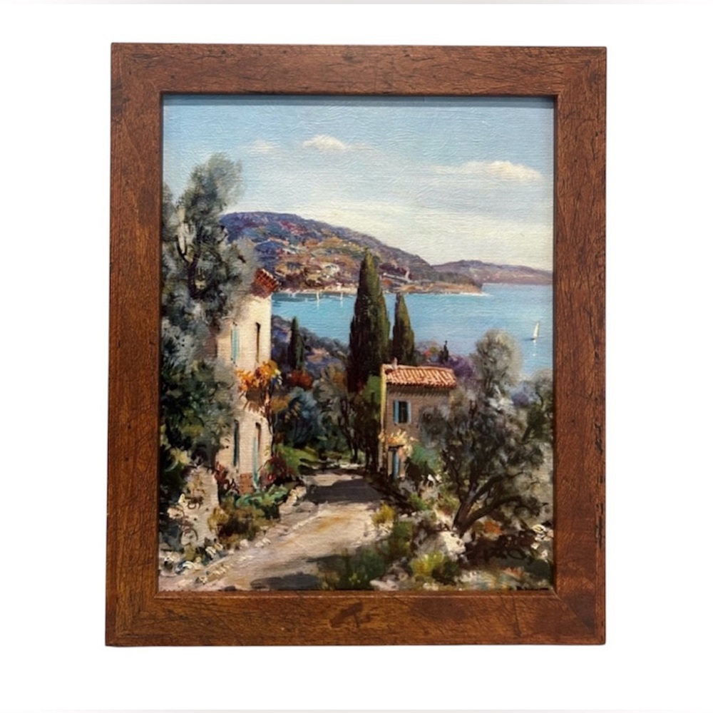 VTG Vintage Lucien Potronat (1889-1974) “Village by the Sea” Framed Lithograph
